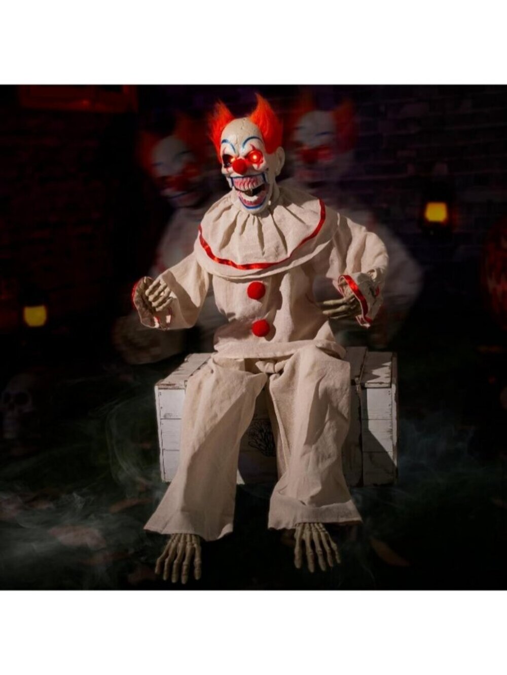 Animatronic Sitting Clown Red Halloween Animated Decorations Sound Activated